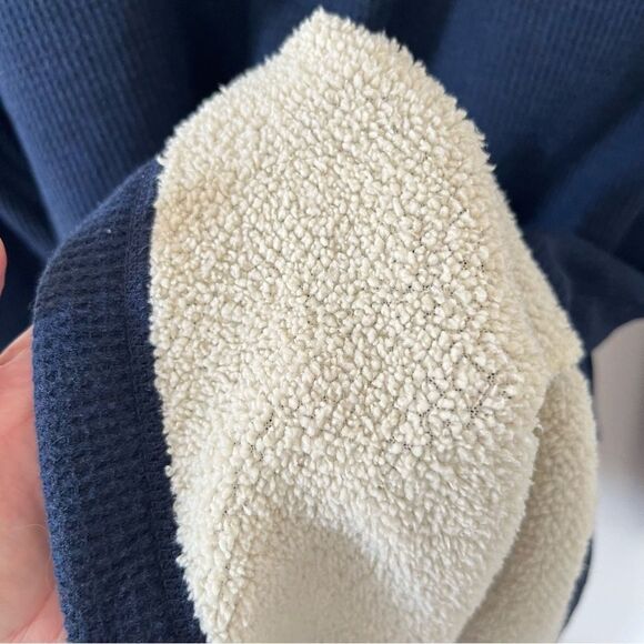 L.L.Bean Navy Katahdin Iron Works Bonded Waffled Fleece Henley Pullover Sweater - Picture 6 of 11